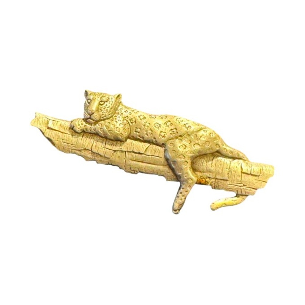 JJ Signed 1988 Silver Tone Leopard Cat on Branch Brooch Pin 4 in Vintage